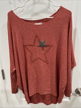 Women's Rust Long Sleeve Star Embellished Tee